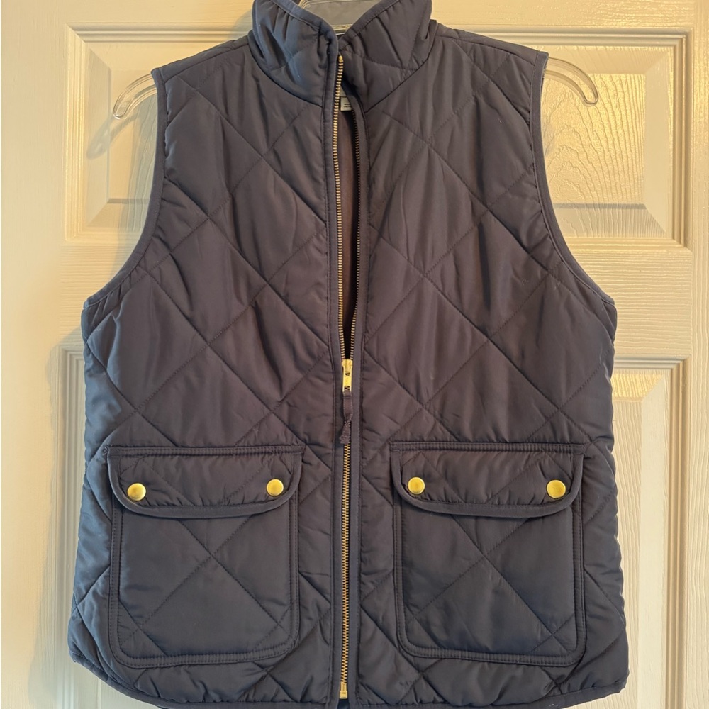 J.Crew Navy Quilted Vest with Gold Accents